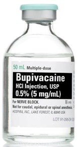 Bupivacaine HCl 0.5%, 5 mg / mL Nerve Block Injection Multiple Dose Vial 50 mL Generic Equivalent to Marcaine™ / Sensorcaine® # 52584-0163-01 by Pfizer USPG Hospira Worldwide, Inc.  ID 52584-0163-01